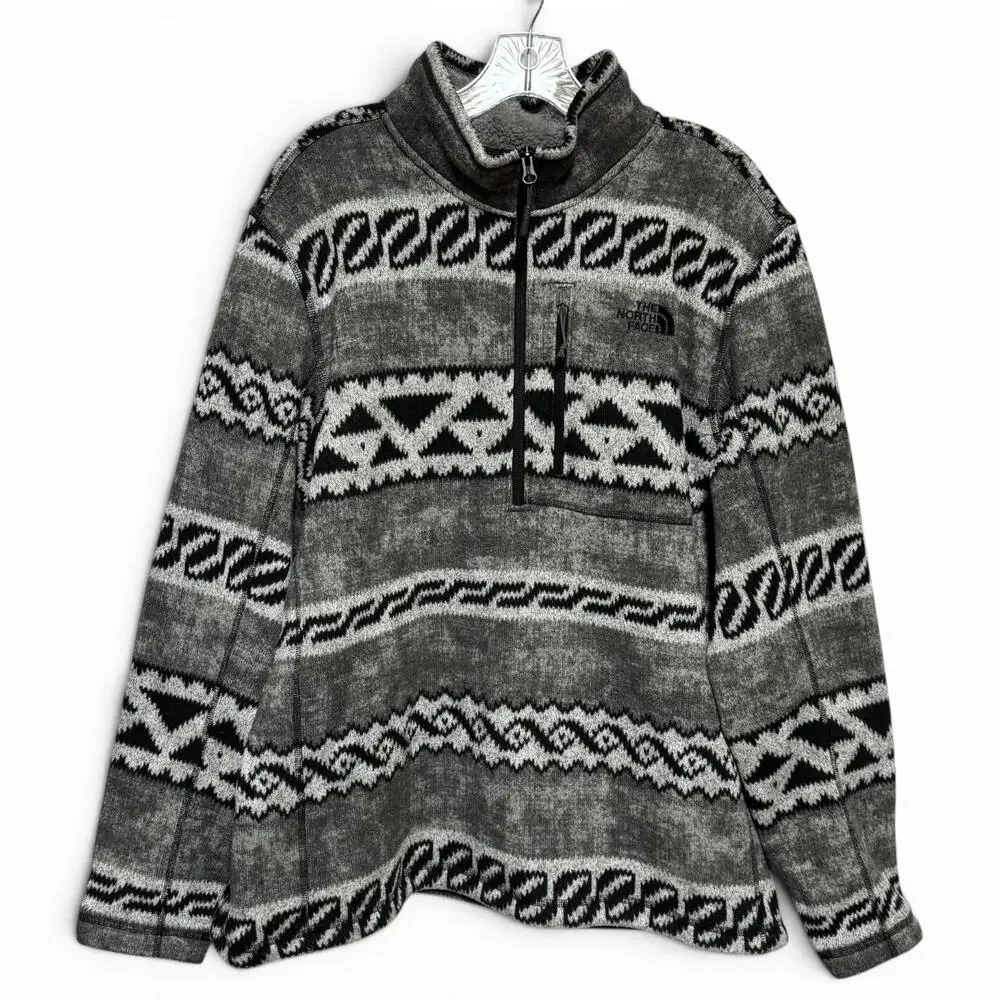 The North Face Quarter Zip Fleece Pullover Gray Black Aztec Tribal XL